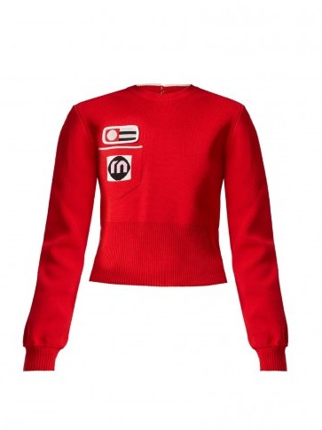 MIU MIU Patch-appliqué cropped-length sweater ~ red sweaters - flipped