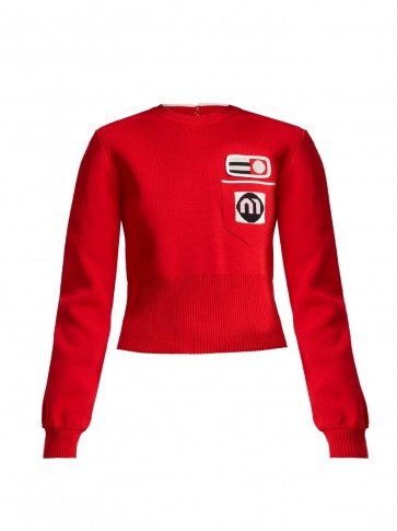 MIU MIU Patch-appliqué cropped-length sweater ~ red sweaters