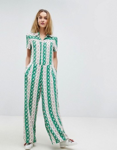 Paul & Jo Sister Retro Floral Bloom Jumpsuit | green vintage style jumpsuits - flipped