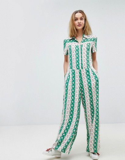 Paul & Jo Sister Retro Floral Bloom Jumpsuit | green vintage style jumpsuits