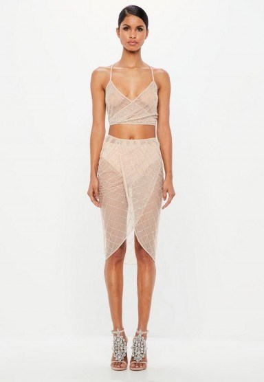 peace + love nude embellished sheer skirt | see-through wrap skirts - flipped