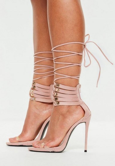 peace + love nude lace up cuff heeled sandals | party heels - flipped