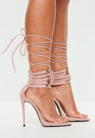 peace + love nude lace up cuff heeled sandals | party heels