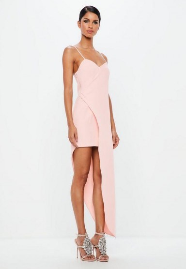peace + love pink asymmetric hem wrap dress – long strappy dresses - flipped