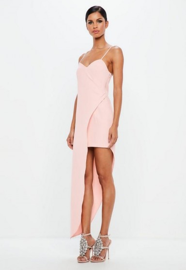 peace + love pink asymmetric hem wrap dress – long strappy dresses