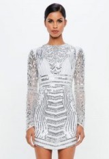 peace + love silver embellished curve hem mini dress | luxe party dresses