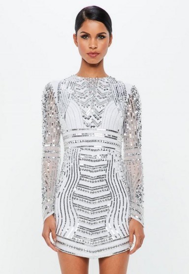 peace + love silver embellished curve hem mini dress | luxe party dresses - flipped