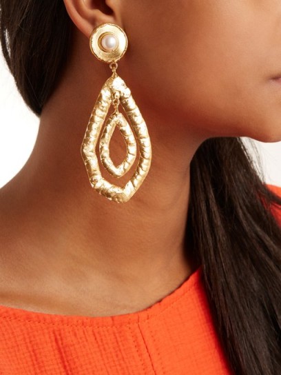 SYLVIA TOLEDANO Pearl-embellished double teardrop clip-on earrings