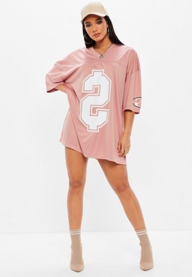 Missguided pink american football t-shirt dress – oversized tees - flipped