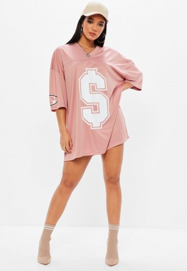 Missguided pink american football t-shirt dress – oversized tees