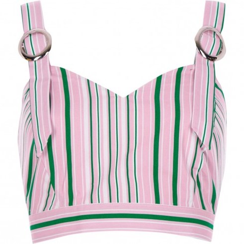River Island Pink and green stripe ring strap bralet – striped crop tops - flipped