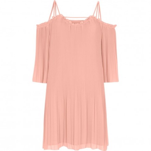 River Island Pink chiffon cold shoulder swing dress ~ pleated shift dresses - flipped