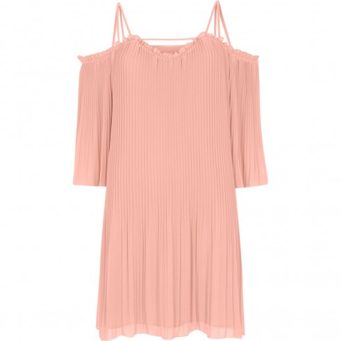 River Island Pink chiffon cold shoulder swing dress ~ pleated shift dresses