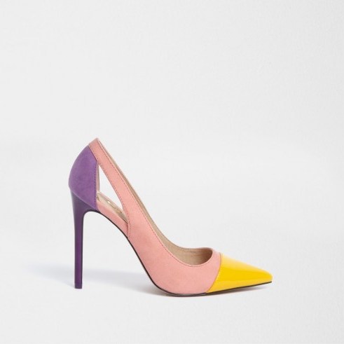 River Island Pink colour block cut out court shoes – multi-coloured courts - flipped