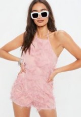 MISSGUIDED pink feather cami playsuit – fluffy playsuits