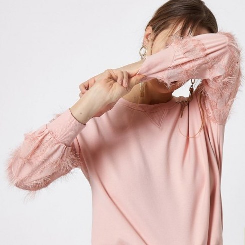 River Island Pink fringe sleeve sweatshirt – fringed tops - flipped