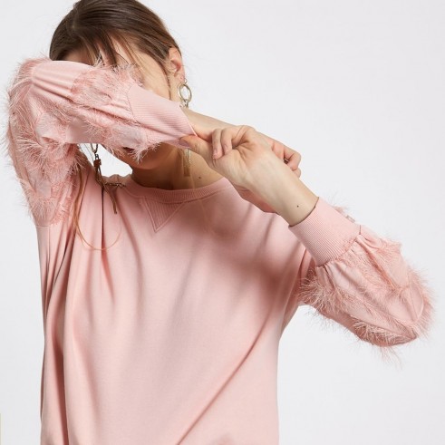 River Island Pink fringe sleeve sweatshirt – fringed tops