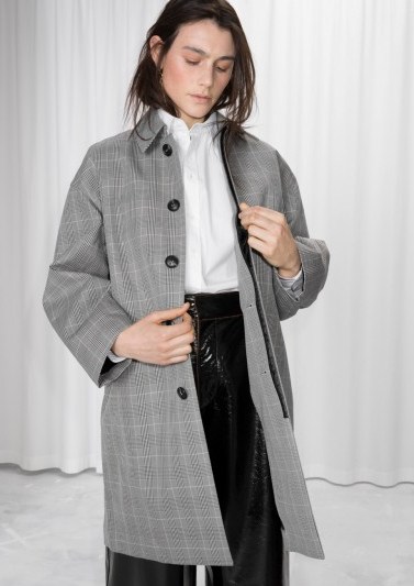 and other stories grey paid coat / grey check print coats - flipped