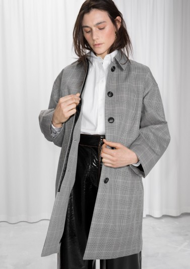and other stories grey paid coat / grey check print coats