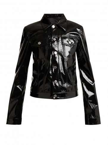 HELMUT LANG Point-collar patent jacket ~ shiny black jackets
