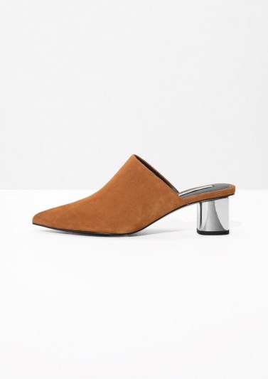 and other stories Pointed Block Heel Mules / silver heeled slip ons - flipped