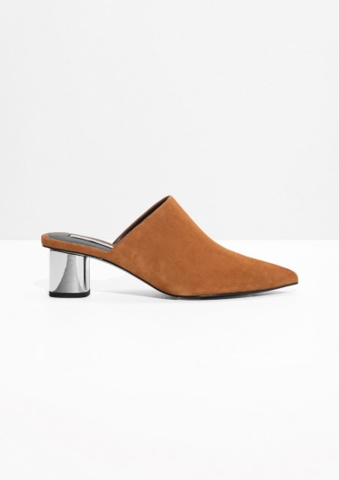 and other stories Pointed Block Heel Mules / silver heeled slip ons