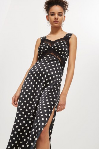 Topshop Polka Dot Lace Satin Slip Dress | black spot cami dresses