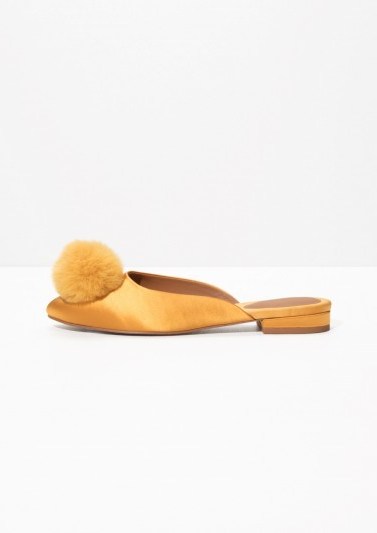 & other stories Pom-Pom Slip-ons | flat yellow mules - flipped