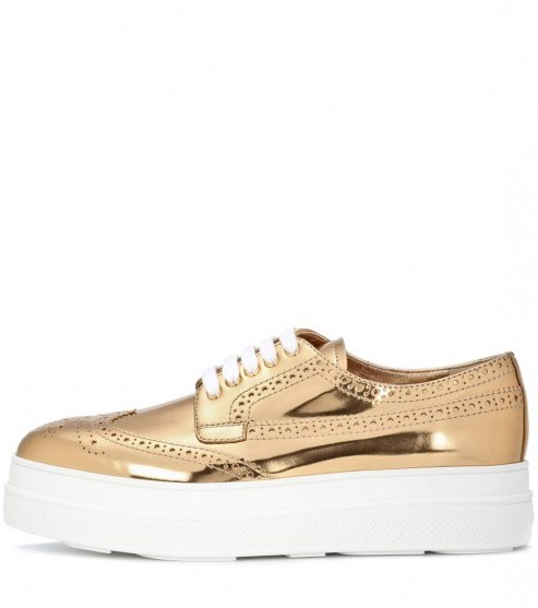 PRADA Metallic leather platform sneakers / shiny gold flatforms - flipped