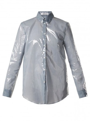 JIL SANDER PU long-sleeved shirt ~ shiny blue shirts - flipped