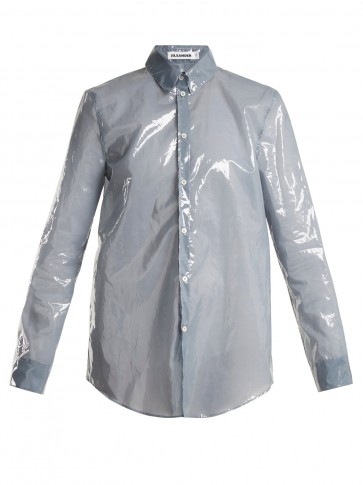 JIL SANDER PU long-sleeved shirt ~ shiny blue shirts
