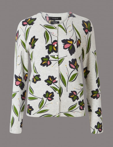 AUTOGRAPH Pure Cashmere Floral Print Cardigan / soft luxurious cardigans / M&S knitwear