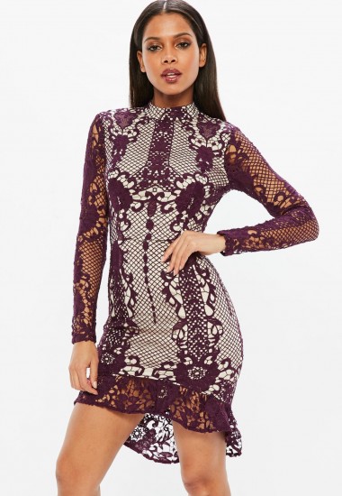 Missguided purple lace flippy hem bodycon dress
