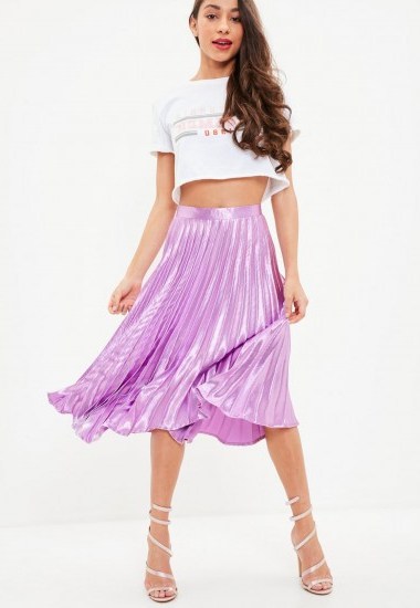 Missguided purple pleated full midi skirt – metallic pleats - flipped
