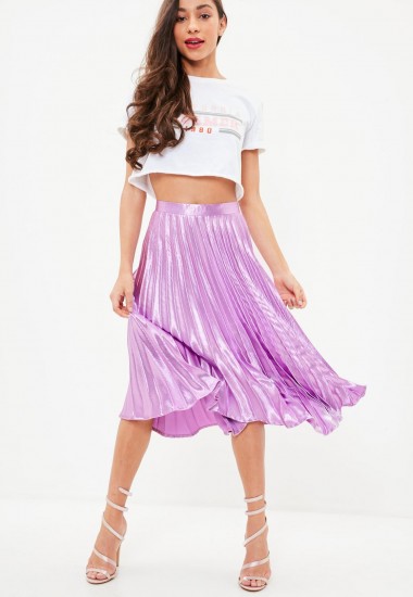 Missguided purple pleated full midi skirt – metallic pleats