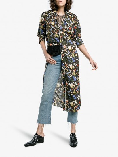 R13 Floral Print Cowboy Maxi Dress ~ flower printed shirt dresses - flipped