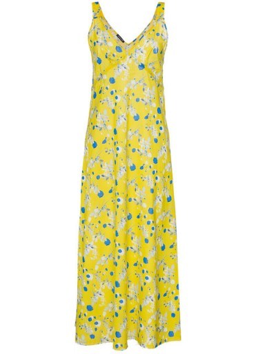 R13 sleeveless floral print long slip dress | long yellow cami dresses - flipped