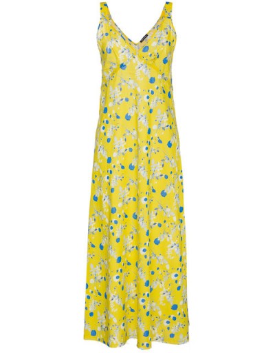 R13 sleeveless floral print long slip dress | long yellow cami dresses
