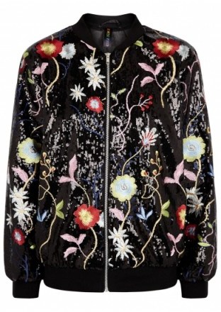 RAGYARD Floral-embroidered sequinned bomber jacket ~ beautiful sequin jackets - flipped