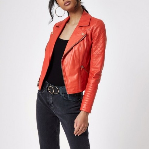 River Island Red leather biker jacket - flipped
