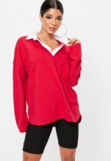 Missguided red oversized rugby tunic top – slouchy tops – sporty fashion