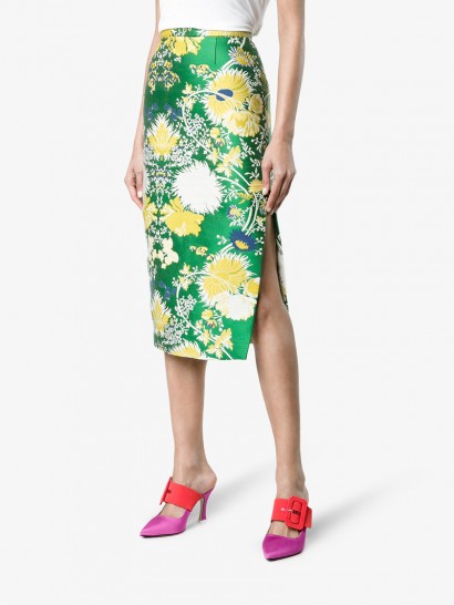 Rochas Jacquard Lurex Pencil Skirt / green floral skirts