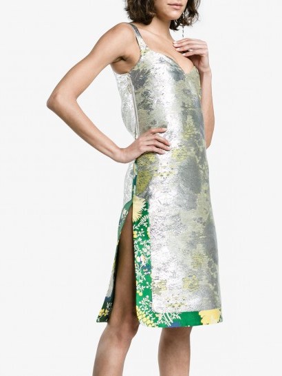 Rochas Metallic Jacquard Dress ~ silver floral dresses - flipped