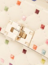 VALENTINO Rockstud Rainbow Spike small quilted ivory leather shoulder bag ~ small top handle bags ~ multicoloured pyramid studs