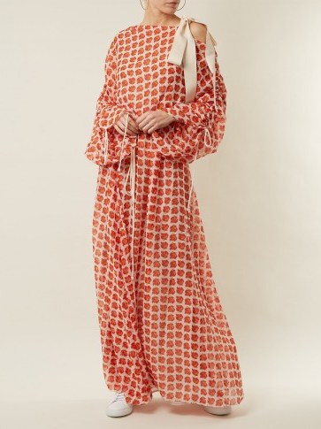BY. BONNIE YOUNG Rose-print tied-neck silk-chiffon dress ~ long red and white floral dresses - flipped