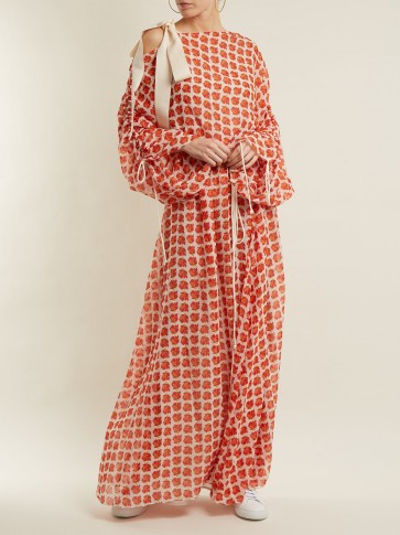 BY. BONNIE YOUNG Rose-print tied-neck silk-chiffon dress ~ long red and white floral dresses