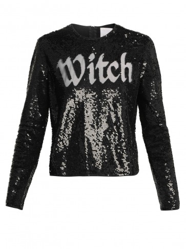 ASHISH Round-neck sequin-embellished witch slogan top