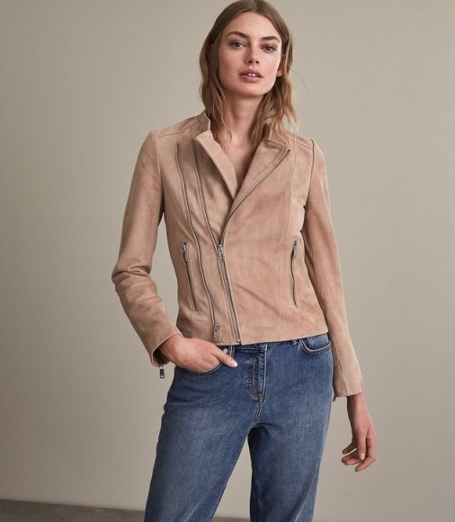 Riess ROUX SUEDE JACKET DUSKY PINK ~ casual luxe jackets - flipped