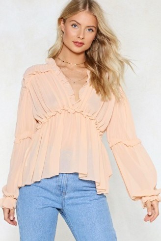 NASTY GAL Ruffle Riders Blouse. NUDE FRILL TRIM BLOUSES - flipped
