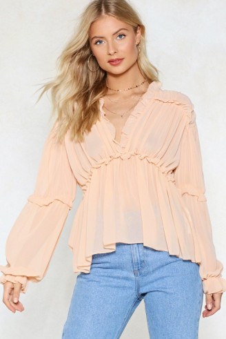 NASTY GAL Ruffle Riders Blouse. NUDE FRILL TRIM BLOUSES